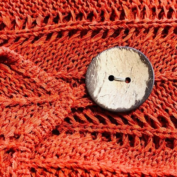 Etoile Burnt Orange Open Knit One Button 3/4 Sleeve Cardigan Sweater - Picture 5 of 9